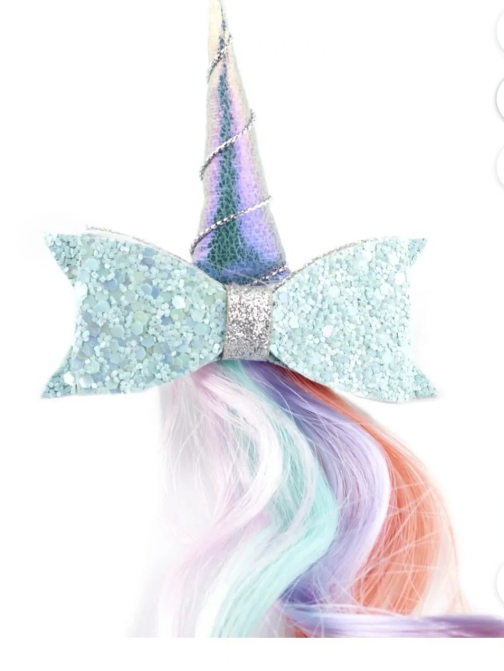 Claire's Glitter Pastel Unicorn Hair Clip with Rainbow Tail NEW